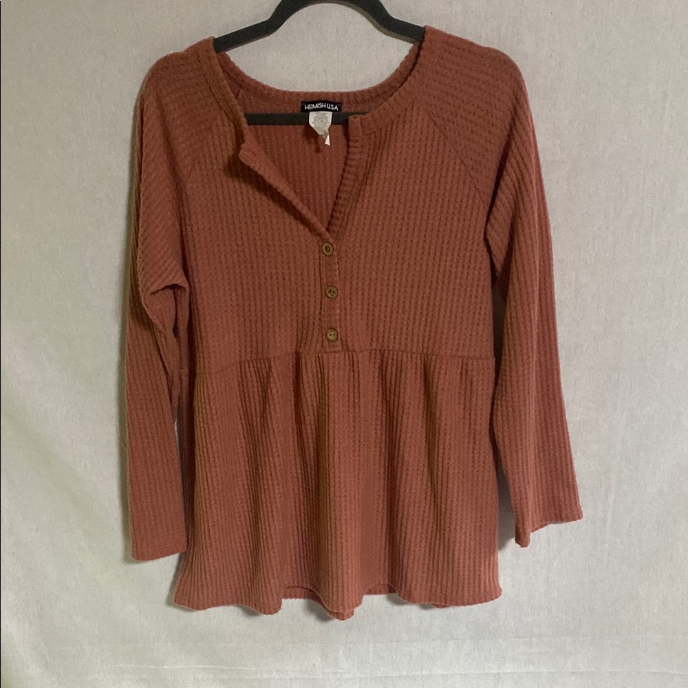 Hemish Rust color Long Sleeve Peplum Blouse Great Condition